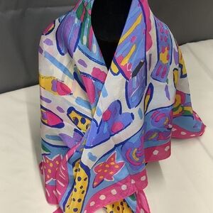 Vintage KEN DONE 100% Silk Pop Art Abstract Scarf